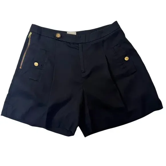 Anthropologie Coquille Black High-Rise Tailored Shorts Gold Button Women’s 2 - Picture 3 of 12